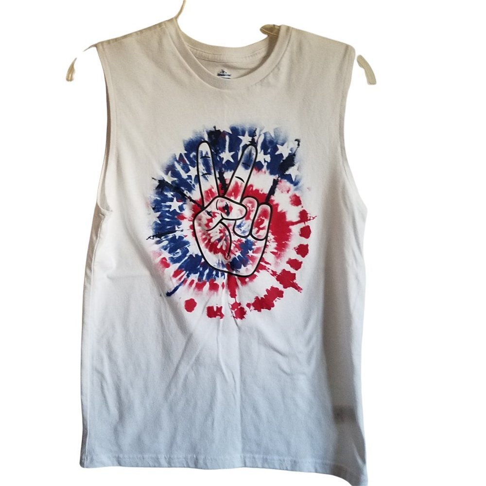Celebrate Patriotic 4th of July  Hippie Peace Sign Sleeveless‎ Tee XL